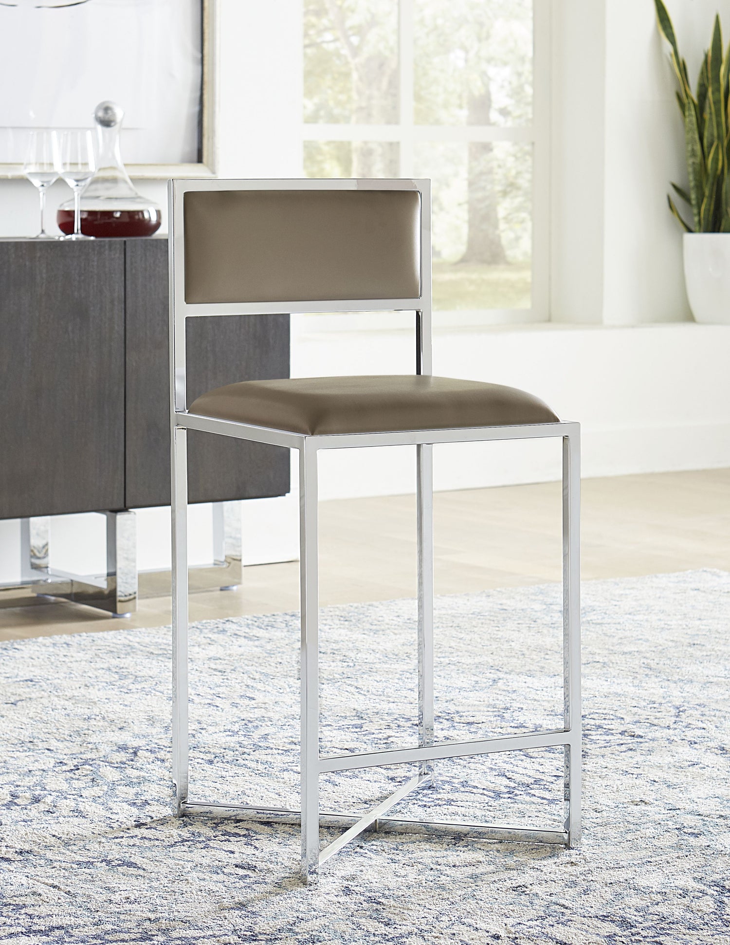 Amalfi X-Base Counter Stool in Taupe Leather