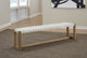 One Woven Leather and Solid Wood Dining Bench in White and Bisque