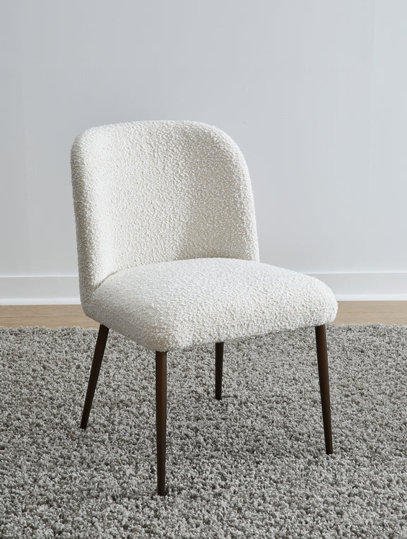 Avery Upholstered Dining Chair in Ricotta Boucle and Bronze Metal