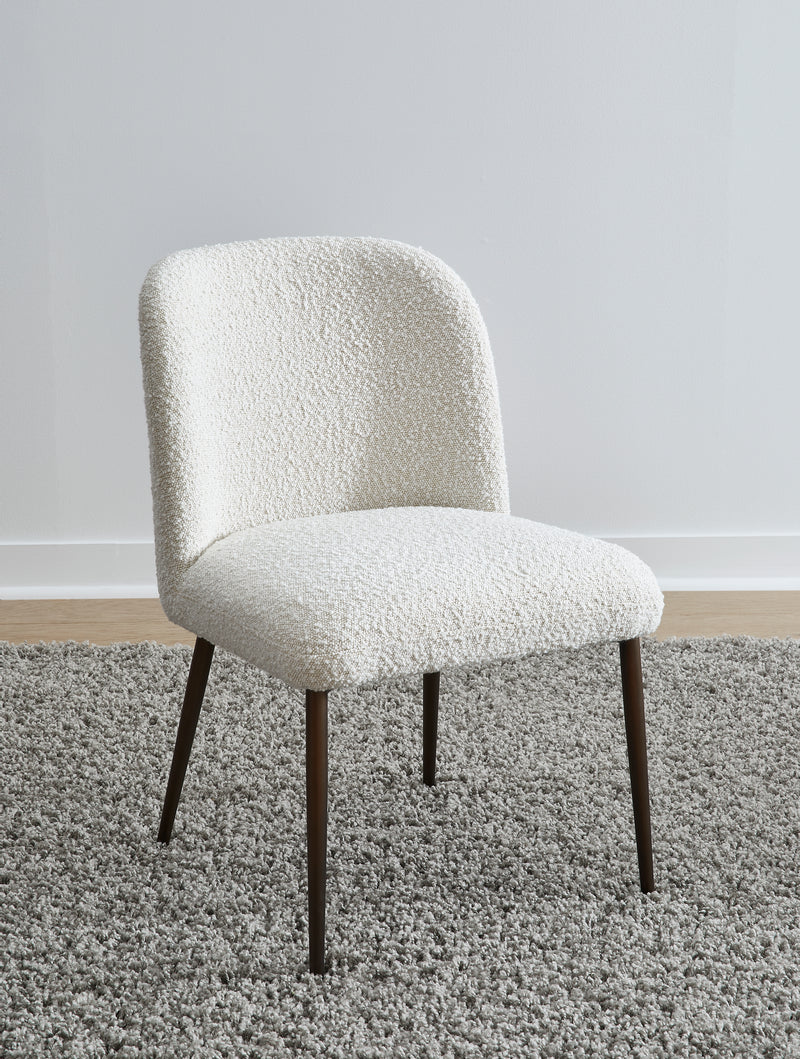 Avery Upholstered Dining Chair in Ricotta Boucle and Bronze Metal