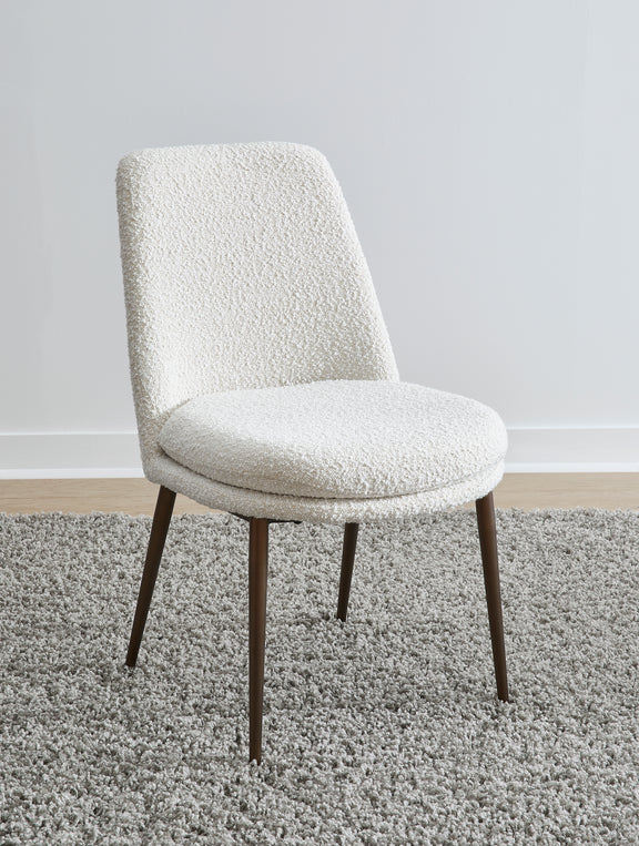 Wyatt Upholstered Dining Chair in Ricotta Boucle and Bronze Metal