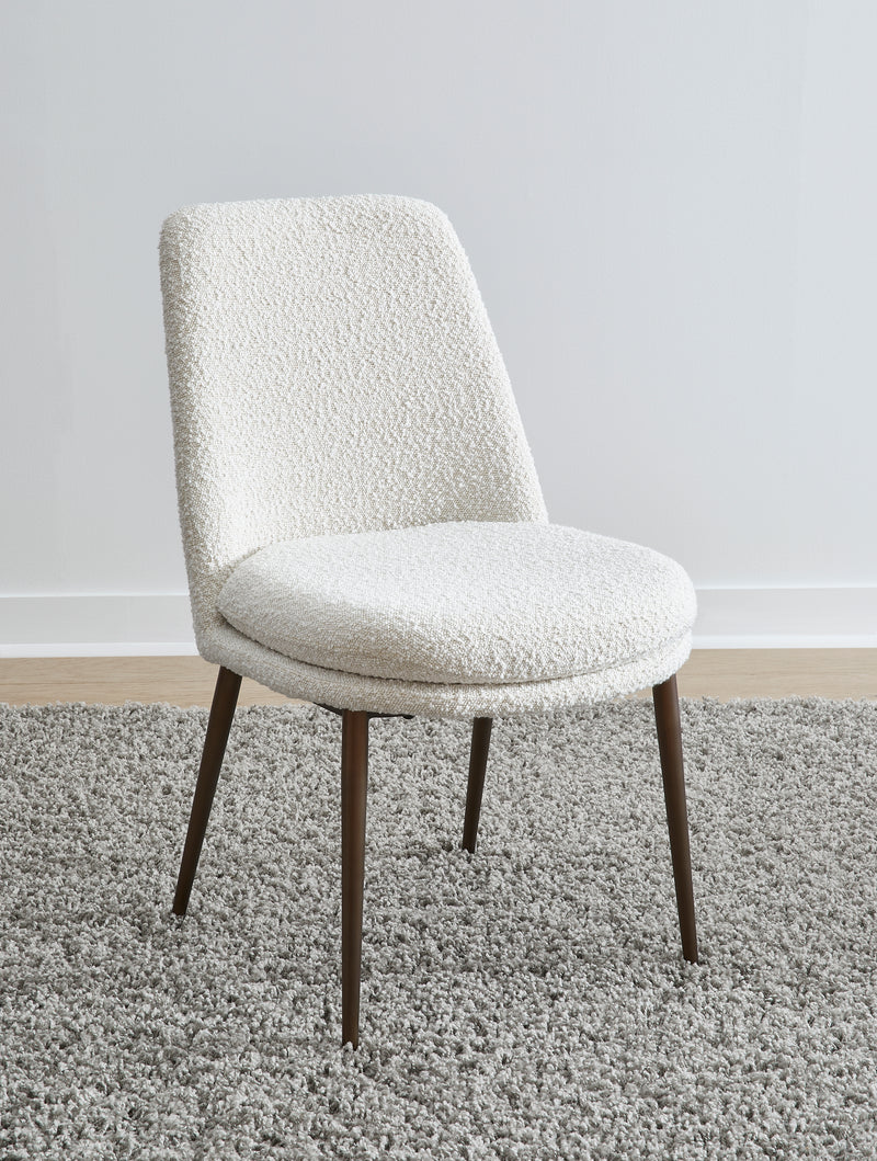 Wyatt Upholstered Dining Chair in Ricotta Boucle and Bronze Metal