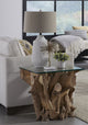 One Solid Teak Root Glass Top End Table