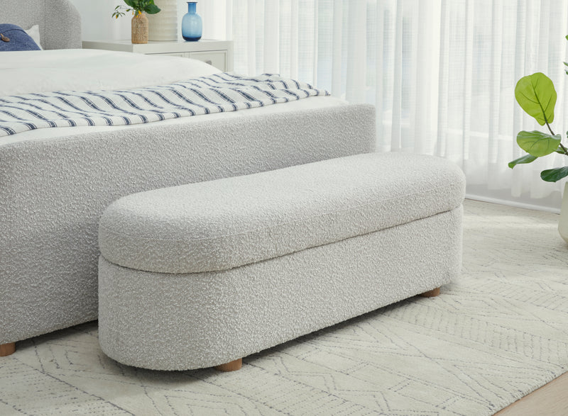 Kiki Upholstered Hinged Storage Bench in Cotton Ball Boucle (2026)