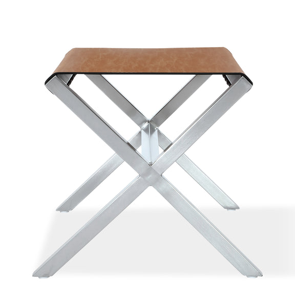 One Coastal Modern Director's Stool in Stainless Steel and Leather