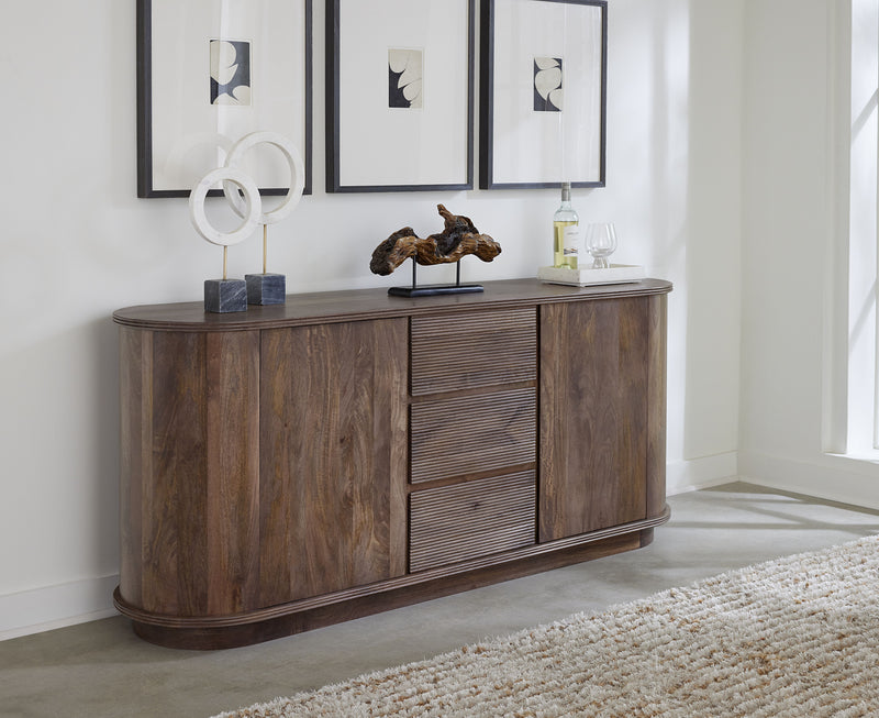 Liyana Solid Wood Three Drawer Two Door Sideboard in Natural Tan