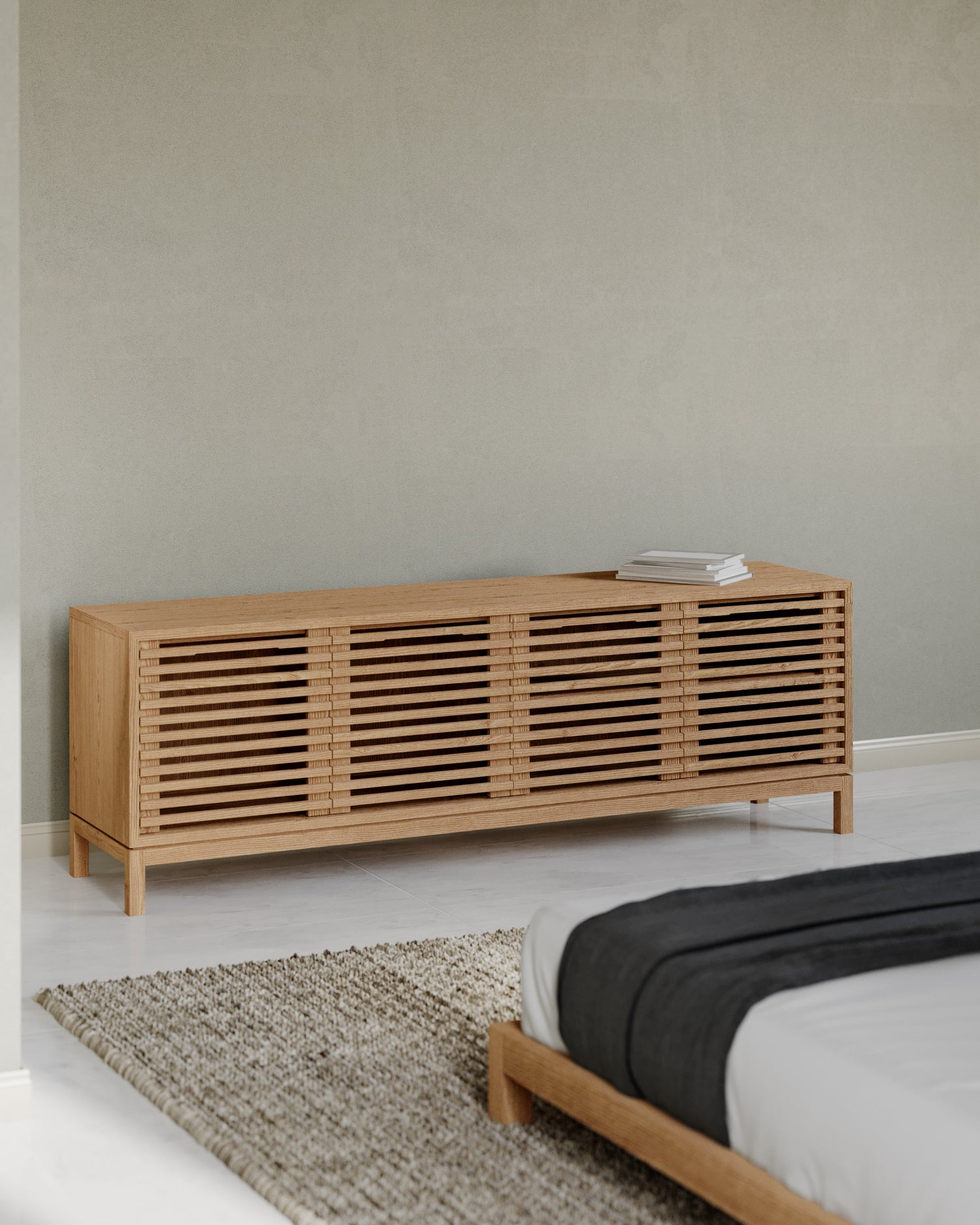 Tanner Four Door Solid Ash Media Console in Flaxen