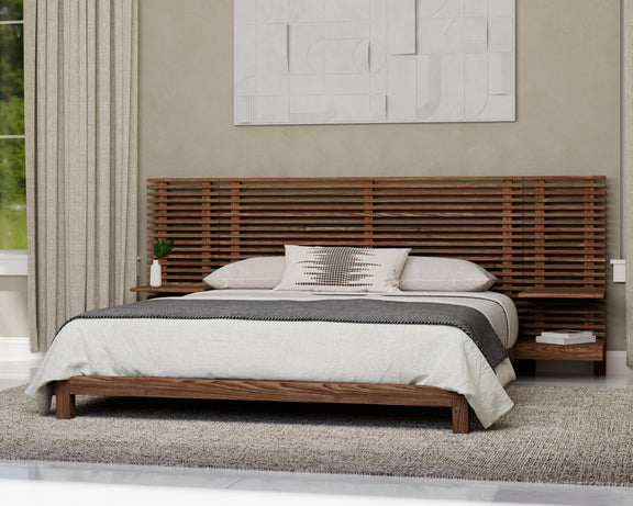 Tanner King-size Solid Ash Wall Bed with Integrated Nightstands in Roux